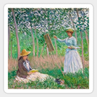 In the Woods at Giverny: Blanche Hoschede at Her Easel with Suzanne Hosched Reading by Claude Monet Magnet